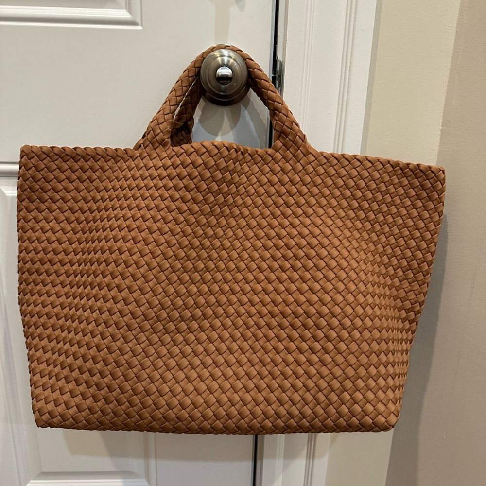 Naghedi St. Barths Medium Woven Tote Bag Camel